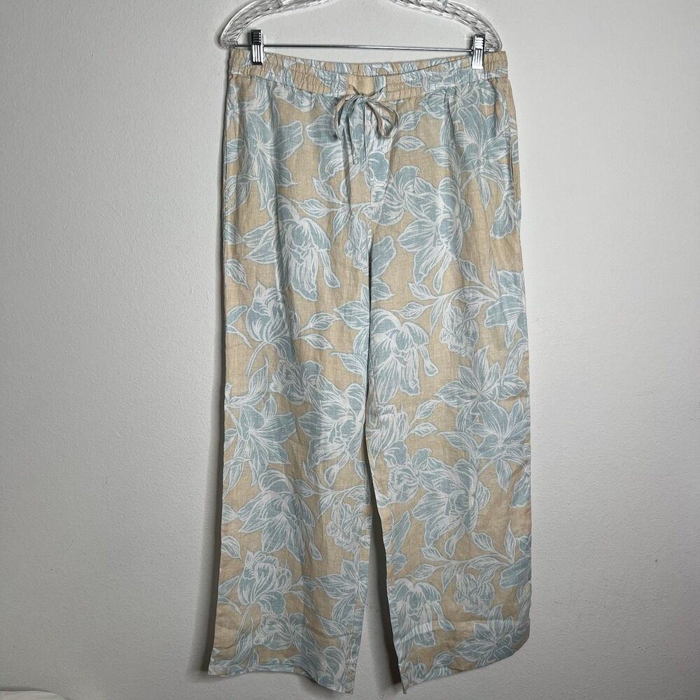 Tommy Bahama Paradiso Petals Women Pants Linen Wide Leg Light Blue Floral Size M